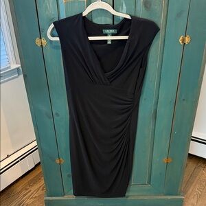 Lauren (by Ralph Lauren) Black Draped Midi Dress
